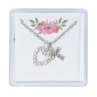 16" Crystal Cross & Heart Pend