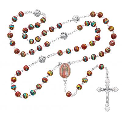 Red Venetian Glass Guadalupe Rosary - 735365181582 - P179F