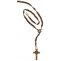 Small Brown Wood Saint Benedict Rosary -