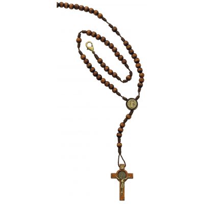Small Brown Wood Saint Benedict Rosary - 735365522255 - P187C
