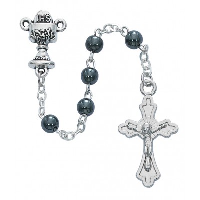 Hematite Communion Rosary 735365345557 - P209CB