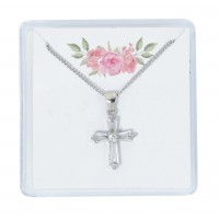 16" Silver Crystal Pendant