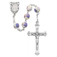 8mm Ceramic Flower Rosary w/Silver Oxide Crucifix/Center