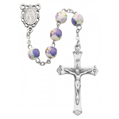 8mm Ceramic Flower Rosary - 735365498024 - P219F