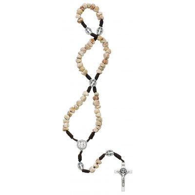 Stone Beads Brown Cord/St Benedict Our Father Beads, Rosary - 735365491940 - P227R
