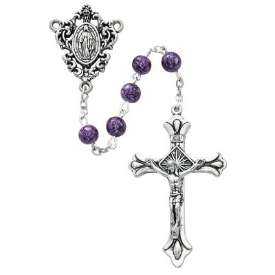 6mm Purple Glass Beads Immaculate Heart Rosary 735365495504 - P230R