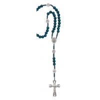 Blue Wood Beads Cord Miraculous Rosary