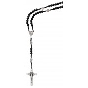 Black Wood Cord St. Ben Rosary -