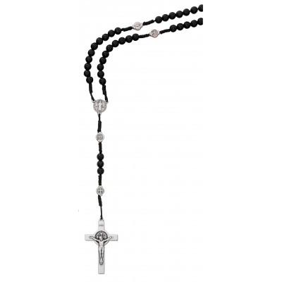 Black Wood Cord St. Ben Rosary - 735365519828 - P266C
