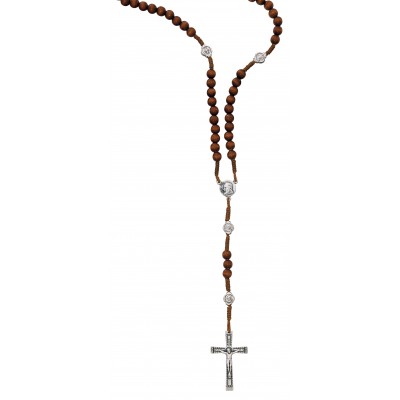 Brown Wood Cord Pio Rosary - 735365516599 - P267C