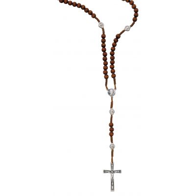 Brown Wood Cord Padre Pio Rosary 735365512188 - P267R