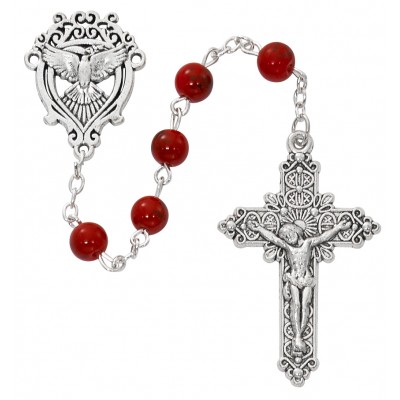 7mm Red Marble Holy Spirit Rosary - 735365494590 - P270F