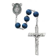 Blue Wood Silver Ox Rosary