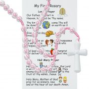 Kid's Pink Cross Rosary Carded
