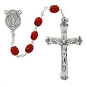 Red Lady Bug Silver Ox Rosary