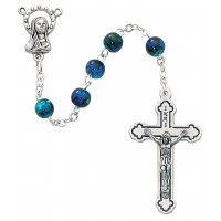 6mm Blue Swirl Rosary Carded