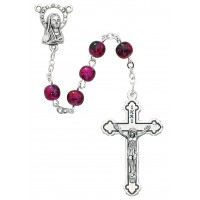 6mm Pink Swirl Rosary Carded
