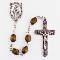 Brown Wood Rosary With Silver