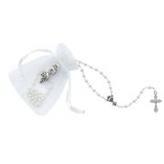 White Bag,rosary And Pin Set