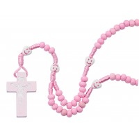 Kid's Pink Wood Rosary Boxed