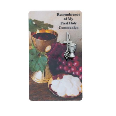 Pewter Communion Pin w/Holy Card 735365171774 - PCD98