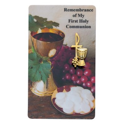 Gold Plated Pewter Communion Pin w/Holy Card 735365171873 - PCH98