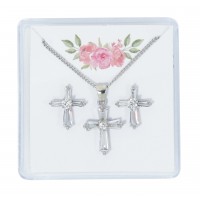 Silver Crystal Baguette Cross Ear