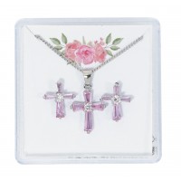 Pink Cross Pend & Earring Set