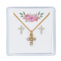 Gold Crystal Cross Ear & Pendant