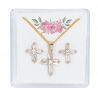 Gold Crystal Baguette Cross Earri