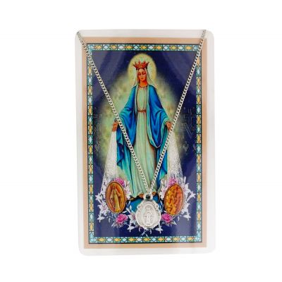 Miraculous Medal, Prayer Card Set Pewter Silvertone Chain 2Pk - 735365046287 - PSD1821MI