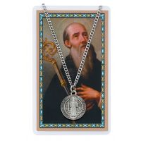 Saint Benedict Pewter Medal/24" Chain/Prayer Card Set