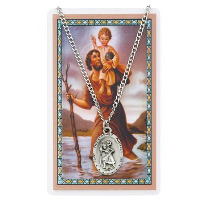 Saint Christopher Medal, Prayer Card Set w/24 inch Chain 735365046683 - PSD336CH