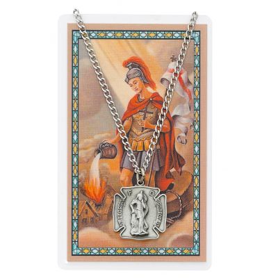 Saint Florian Medal, Prayer Card Set w/24 inch Silver Tone Chain 2Pk - 735365545261 - PSD413