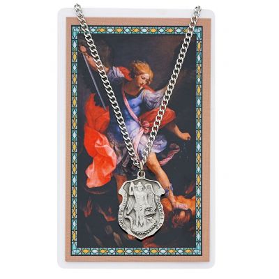 Saint Michael Metal, Prayer Card Set w/24 inch Silver Tone Chain 2Pk - 735365545308 - PSD414
