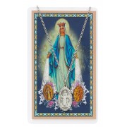 Miraculous Prayer Card Set Pewter Metal Silvertone Chain Cord