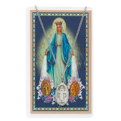Miraculous Prayer Card Set Pewter Metal Silvertone Chain Cord 2Pk - 735365270903 - PSD500MI