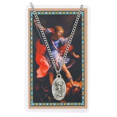 Saint Michael Medal, Prayer Card Set w/24 inch Chain 735365670819 - PSD550MK
