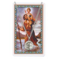 Saint Christopher Medal, Prayer Card Set w/24in Chain