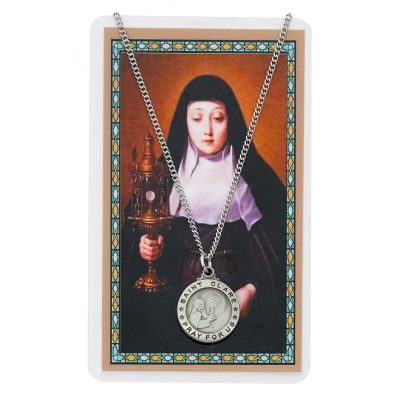 Saint Clare of Assisi Medal, Prayer Card Set 735365496440 - PSD600CL