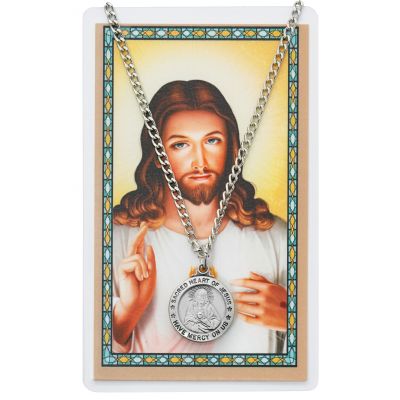 Sacred Heart Medal, Prayer Card Set 735365496372 - PSD600SC