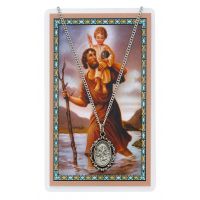 Pewter Saint Christopher Prayer Card Set w/18 inch Chain