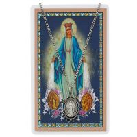 Miraculous Prayer Card Set Pewter Metal Silvertone Chain 2Pk