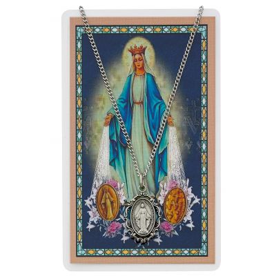 Miraculous Prayer Card Set Pewter Metal Silvertone Chain 2Pk - 735365046386 - PSD621MI