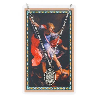 Saint Michael Prayer Card Set w/18 inch Silver Tone Chain 735365047284 - PSD621MK
