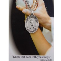 Boys Baseball Catholic Prayer Card Set Pewter Metal Silvertone Chain Cord