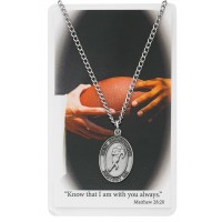 Boys Football Catholic Prayer Card Set Pewter Metal Silvertone Chain Cord