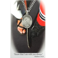 Boys Hockey Catholic Prayer Card Set Pewter Metal Silvertone Chain Cord