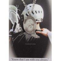 Boys Lacrosse Catholic Prayer Card Set Pewter Metal Silvertone Chain Cord