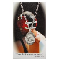 Boys Wrestling Catholic Prayer Card Set Pewter Metal Silvertone Chain Cord